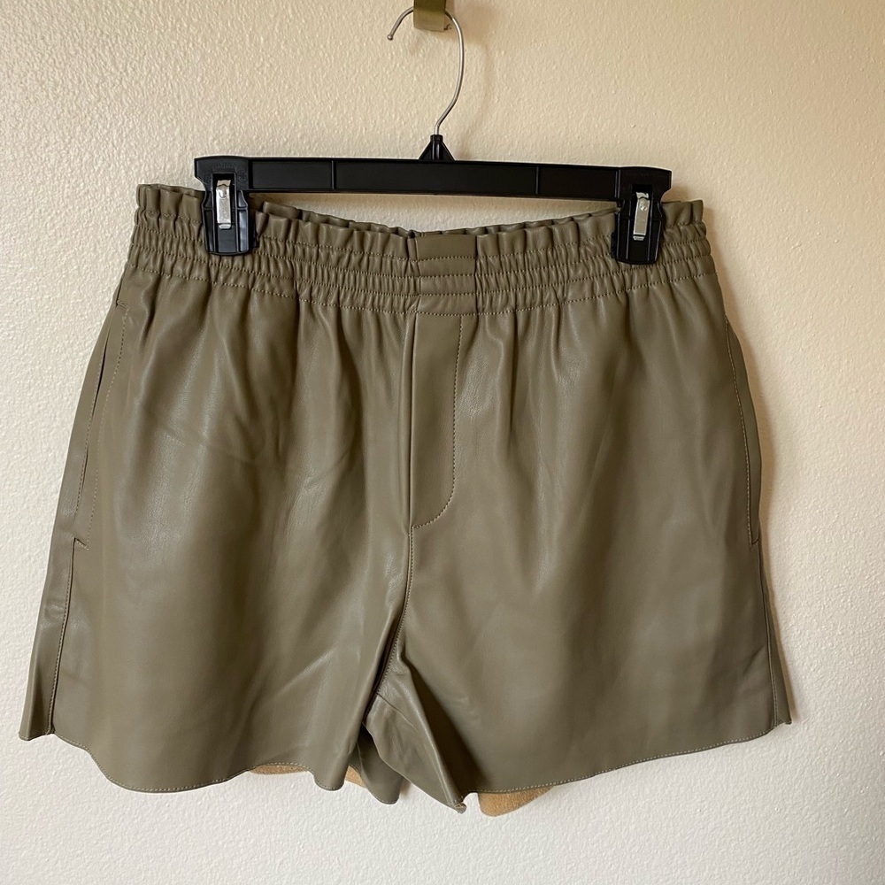 MNG by Mango Women’s Vegan Leather Pomme Shorts Size L in Taupe Minimalist